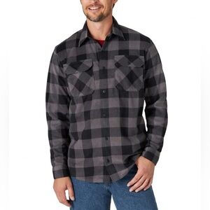Wrangler Gray Black Buffalo Plaid‎ Flannel Button Down Versatile Warm Shirt XL
